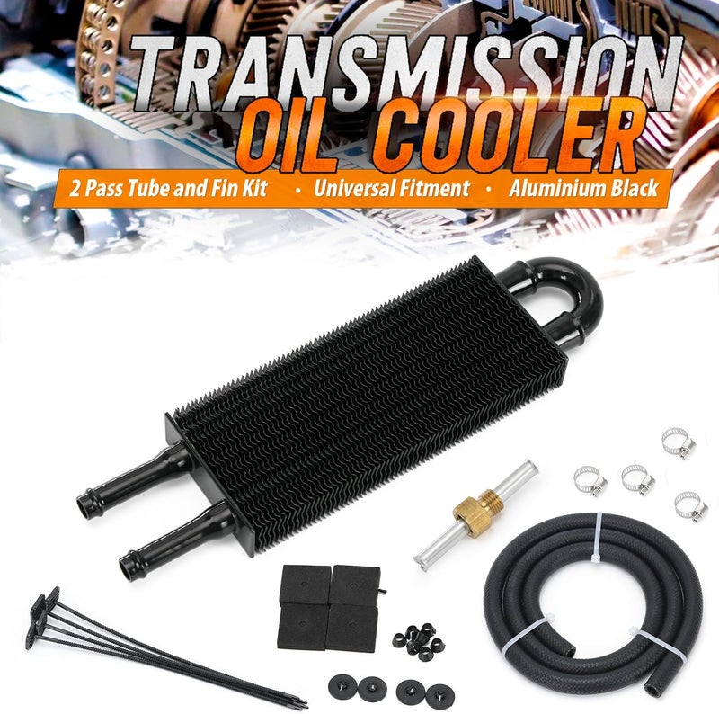 SJDYYMX Universal 5/16" Transmission Oil Cooler Kit Aluminium alloy 2 Pass Tube & Fin Black - Image 2